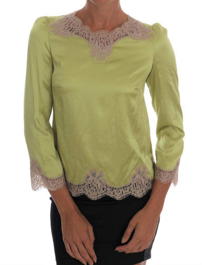 Dolce & Gabbana  Green Silk Stretch Blouse Top #women, Brand_Dolce & Gabbana, Catch, Dolce & Gabbana, feed-agegroup-adult, feed-color-green, feed-gender-female, feed-size-IT38|XS, feed-size-IT40|S, feed-size-IT42|M, Gender_Women, Green, IT38|XS, IT40|S, IT42|M, Kogan, Tops & T-Shirts - Women - Clothing, Women - New Arrivals at SEYMAYKA