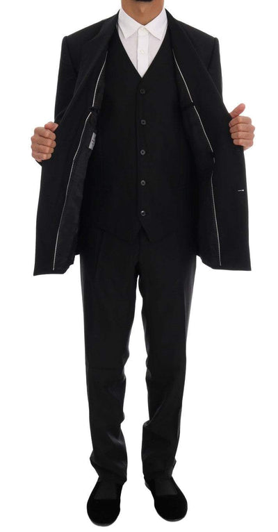 Dolce & Gabbana Black Wool Double Breasted Slim Fit Suit #men, Black, Dolce & Gabbana, feed-agegroup-adult, feed-color-black, feed-gender-male, IT54 | XL, Men - New Arrivals, Suits - Men - Clothing at SEYMAYKA