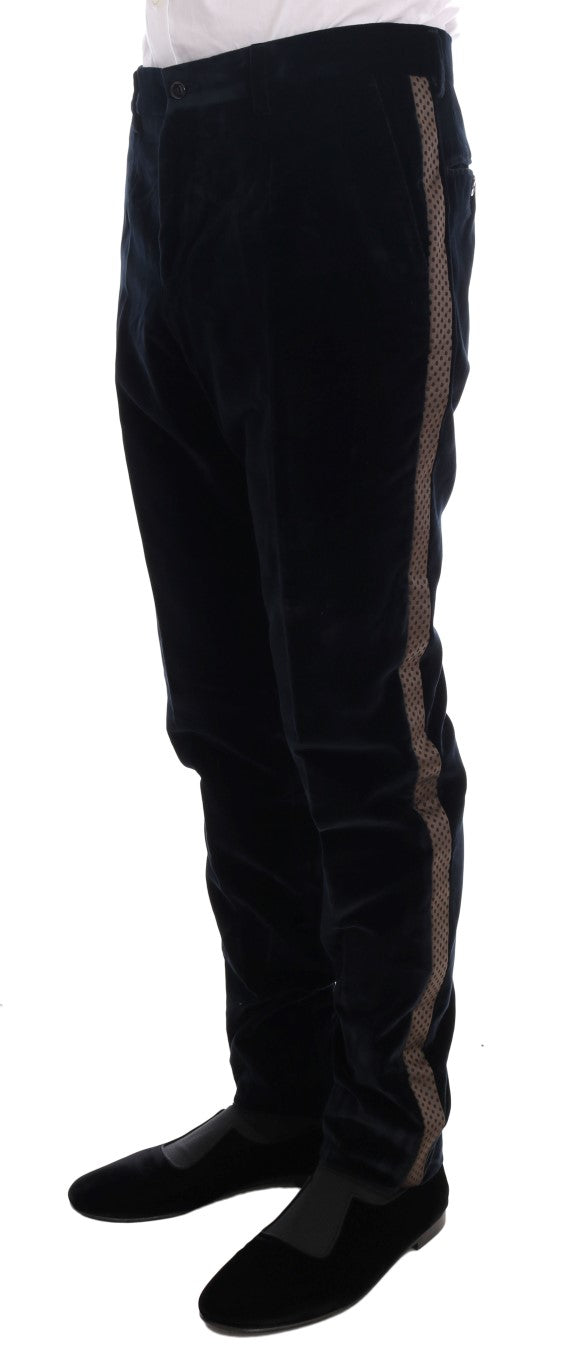 Dolce & Gabbana Blue Velvet Two Button Slim 3 Piece Suit