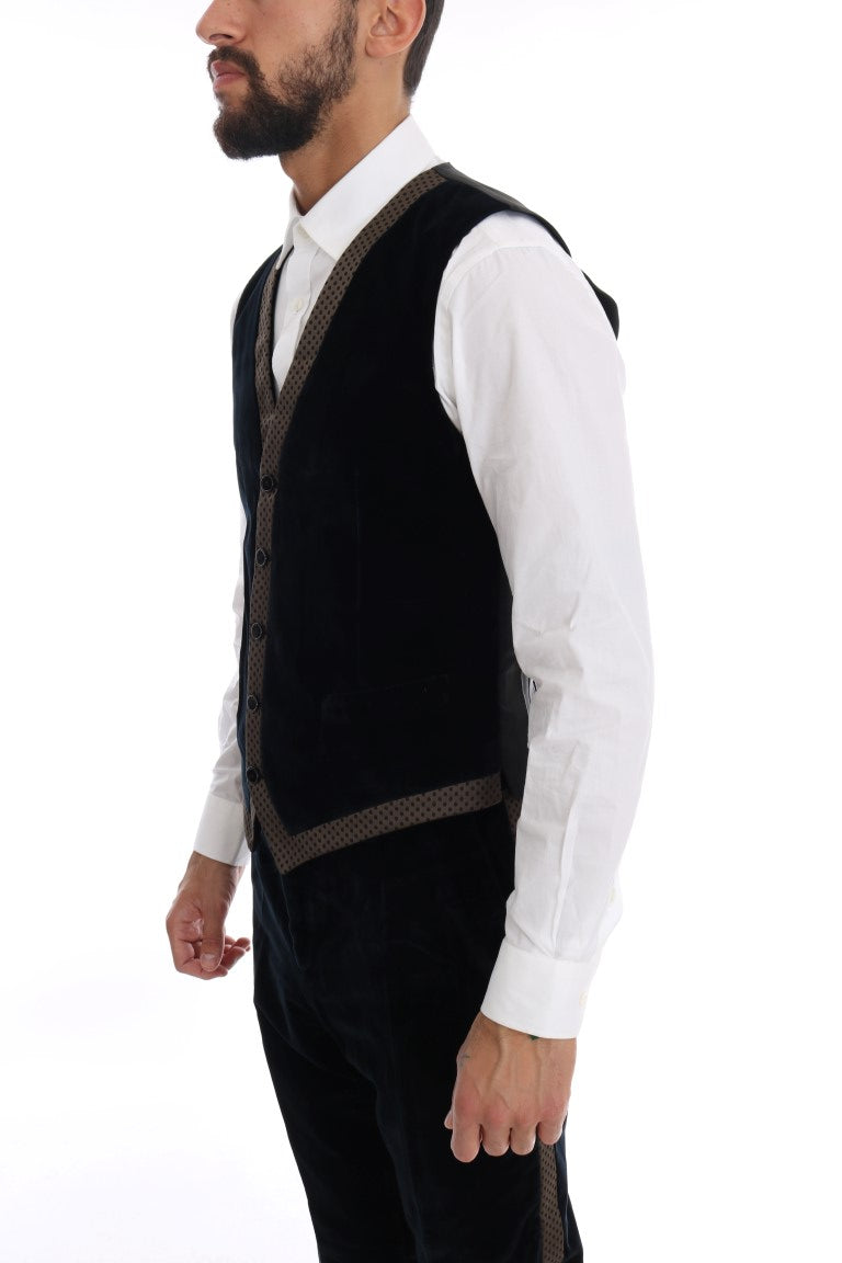 Dolce & Gabbana Blue Velvet Two Button Slim 3 Piece Suit