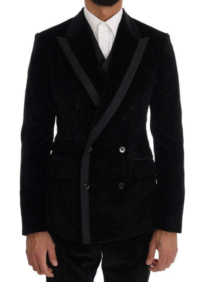 Dolce & Gabbana  Black Velvet Slim Double Breasted Suit #men, Black, Brand_Dolce & Gabbana, Catch, Dolce & Gabbana, feed-agegroup-adult, feed-color-black, feed-gender-male, feed-size-IT44 | XS, feed-size-IT48 | M, Gender_Men, IT44 | XS, IT48 | M, IT50 | L, Kogan, Men - New Arrivals, Suits - Men - Clothing at SEYMAYKA