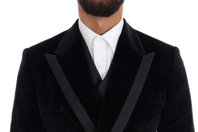 Dolce & Gabbana  Black Velvet Slim Double Breasted Suit #men, Black, Brand_Dolce & Gabbana, Catch, Dolce & Gabbana, feed-agegroup-adult, feed-color-black, feed-gender-male, feed-size-IT44 | XS, feed-size-IT48 | M, Gender_Men, IT44 | XS, IT48 | M, IT50 | L, Kogan, Men - New Arrivals, Suits - Men - Clothing at SEYMAYKA