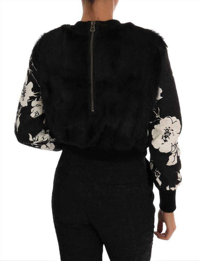 Dolce & Gabbana  Black Fur Floral Brocade Zipper Sweater #women, Black, Brand_Dolce & Gabbana, Catch, Dolce & Gabbana, feed-agegroup-adult, feed-color-black, feed-gender-female, feed-size-IT36 | XS, Gender_Women, IT36 | XS, Kogan, Sweaters - Women - Clothing, Women - New Arrivals at SEYMAYKA