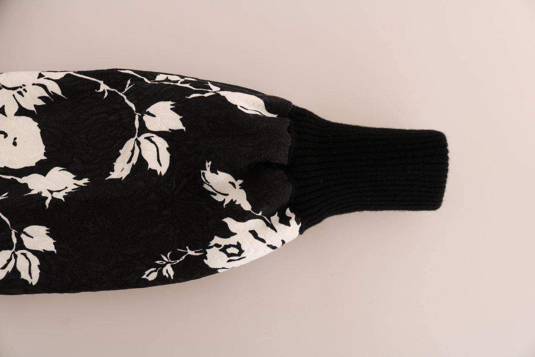 Dolce & Gabbana  Black Fur Floral Brocade Zipper Sweater #women, Black, Brand_Dolce & Gabbana, Catch, Dolce & Gabbana, feed-agegroup-adult, feed-color-black, feed-gender-female, feed-size-IT36 | XS, Gender_Women, IT36 | XS, Kogan, Sweaters - Women - Clothing, Women - New Arrivals at SEYMAYKA