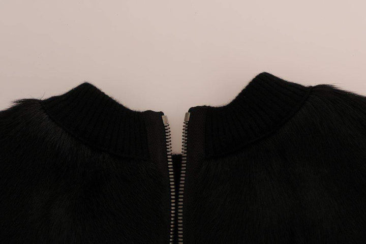 Dolce & Gabbana  Black Fur Floral Brocade Zipper Sweater #women, Black, Brand_Dolce & Gabbana, Catch, Dolce & Gabbana, feed-agegroup-adult, feed-color-black, feed-gender-female, feed-size-IT36 | XS, Gender_Women, IT36 | XS, Kogan, Sweaters - Women - Clothing, Women - New Arrivals at SEYMAYKA