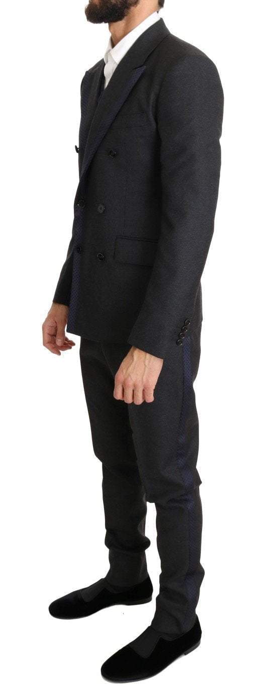 Dolce & Gabbana Gray Wool Blue Silk Double Breasted Suit #men, Brand_Dolce & Gabbana, Catch, Dolce & Gabbana, feed-agegroup-adult, feed-color-gray, feed-gender-male, feed-size-IT44 | XS, feed-size-IT46 | S, Gender_Men, Gray, IT44 | XS, IT46 | S, Kogan, Men - New Arrivals, Suits - Men - Clothing at SEYMAYKA