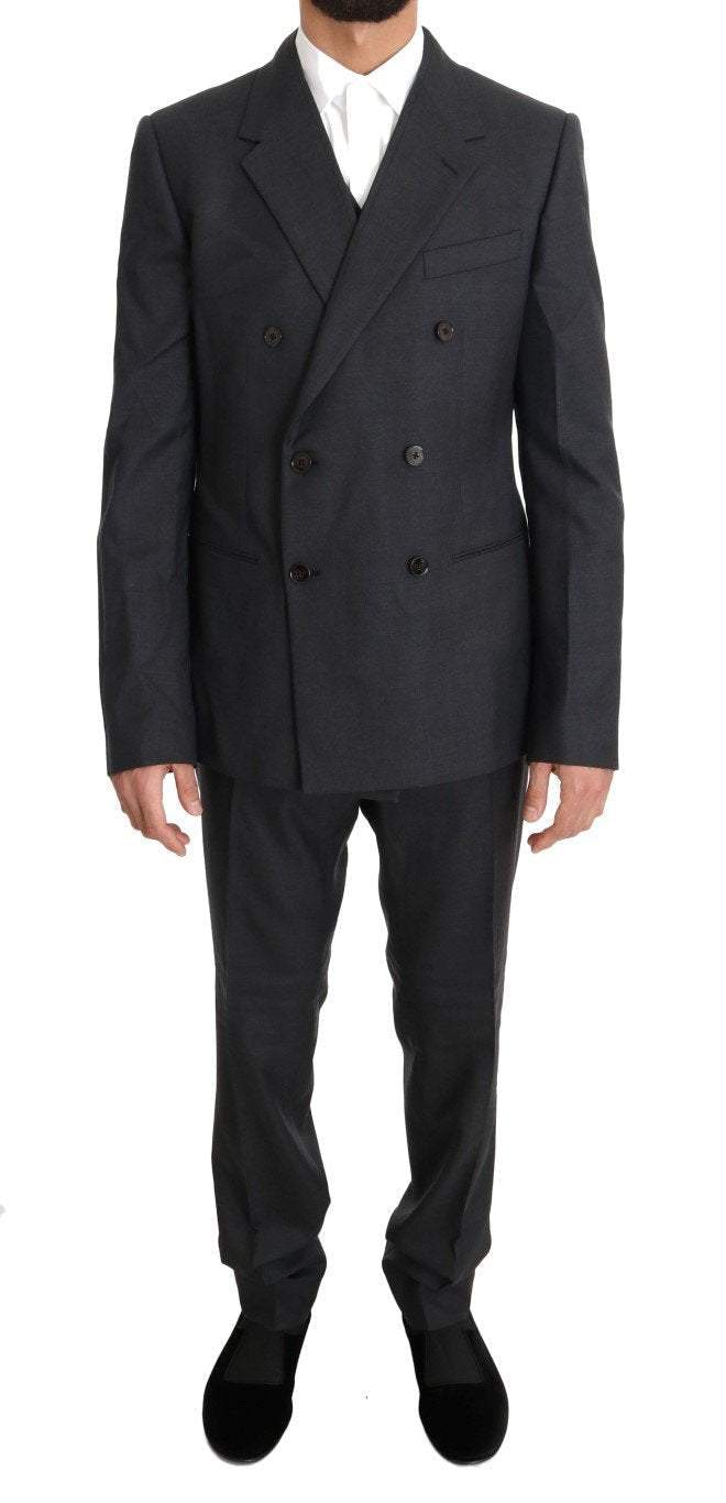 Dolce & Gabbana  Gray Wool Silk Double Breasted Slim Suit #men, Brand_Dolce & Gabbana, Catch, Dolce & Gabbana, feed-agegroup-adult, feed-color-gray, feed-gender-male, feed-size-IT50 | L, Gender_Men, Gray, IT50 | L, Kogan, Men - New Arrivals, Suits - Men - Clothing at SEYMAYKA