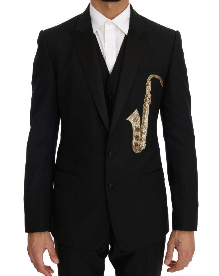 Dolce & Gabbana  Black Wool Silk Saxophone Slim Fit Suit #men, Black, Brand_Dolce & Gabbana, Catch, Dolce & Gabbana, feed-agegroup-adult, feed-color-black, feed-gender-male, feed-size-IT46 | S, Gender_Men, IT46 | S, Kogan, Men - New Arrivals, Suits - Men - Clothing at SEYMAYKA