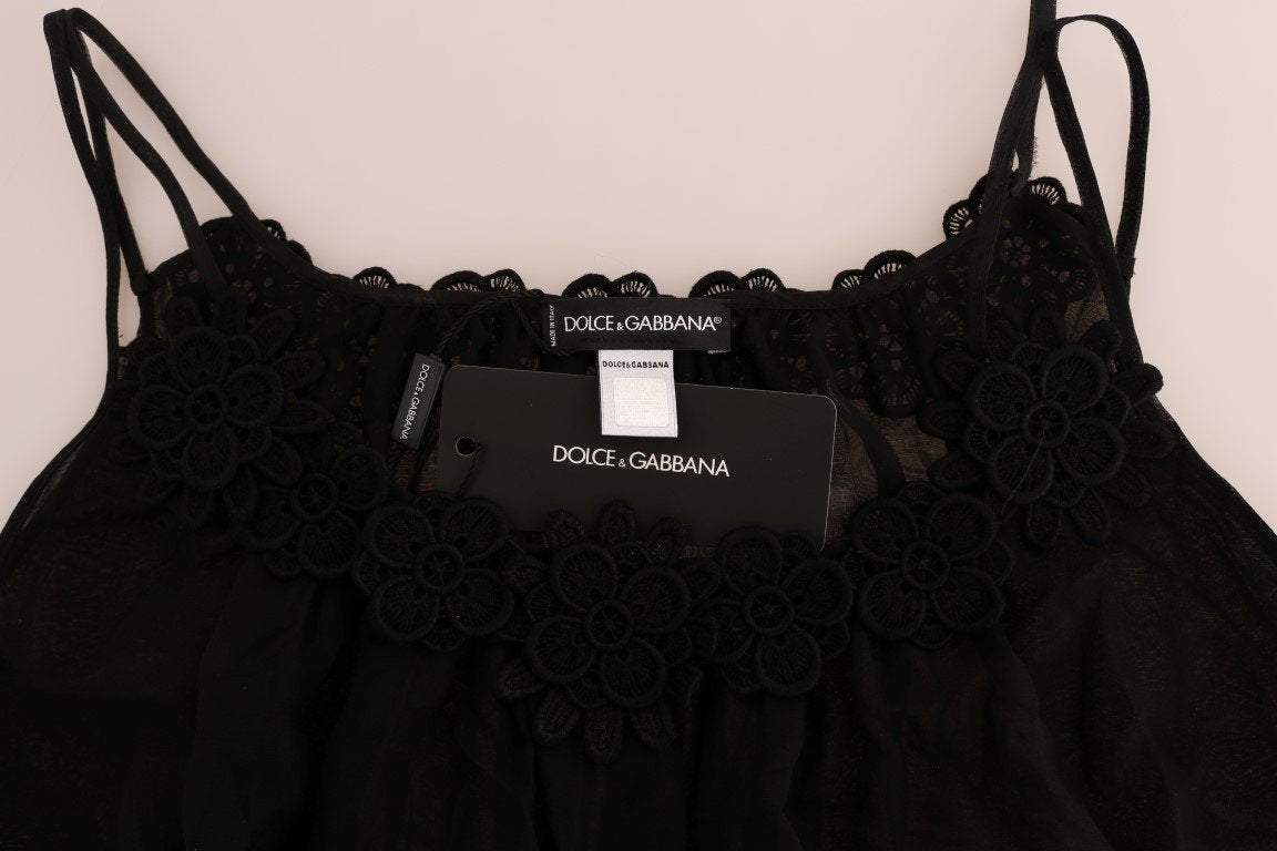 Dolce & Gabbana  Black Silk Lace Chemise Dress #women, Black, Brand_Dolce & Gabbana, Catch, Dolce & Gabbana, feed-agegroup-adult, feed-color-black, feed-gender-female, feed-size-IT1 | XS, Gender_Women, IT1 | XS, Kogan, Underwear - Women - Clothing, Women - New Arrivals at SEYMAYKA