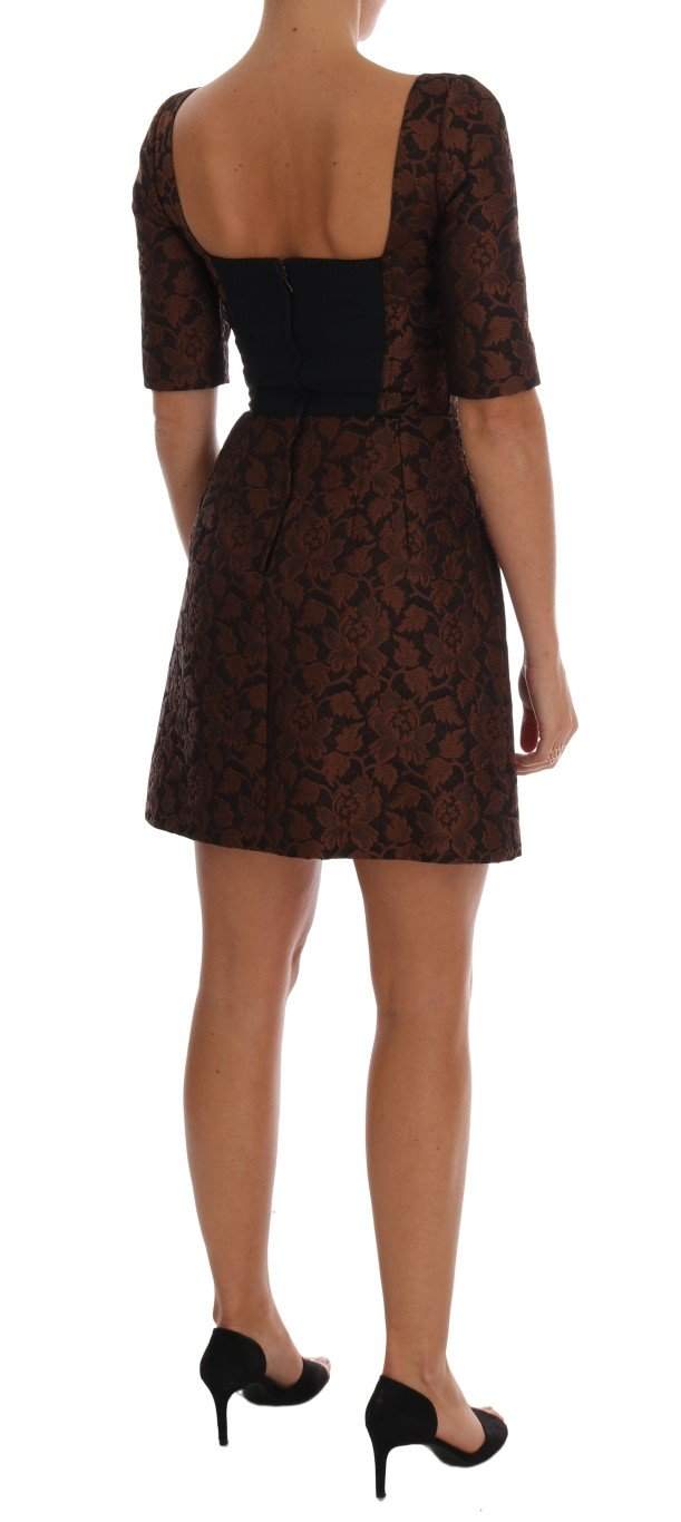Dolce & Gabbana  Black Brown Floral Brocade A-Line Dress #women, Brand_Dolce & Gabbana, Brown, Catch, Clothing_Dress, Dolce & Gabbana, Dresses - Women - Clothing, feed-agegroup-adult, feed-color-brown, feed-gender-female, feed-size-IT40|S, Gender_Women, IT40|S, Kogan, Women - New Arrivals at SEYMAYKA