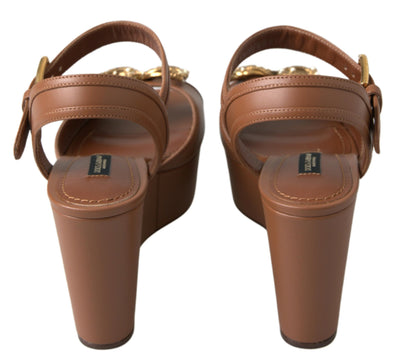 Dolce & Gabbana Brown Leather AMORE Wedges Sandals Shoes