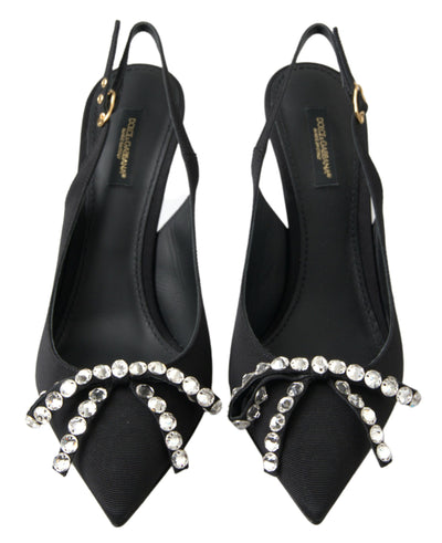 Dolce & Gabbana Black Crystal Embellished Slingback Heel Shoes