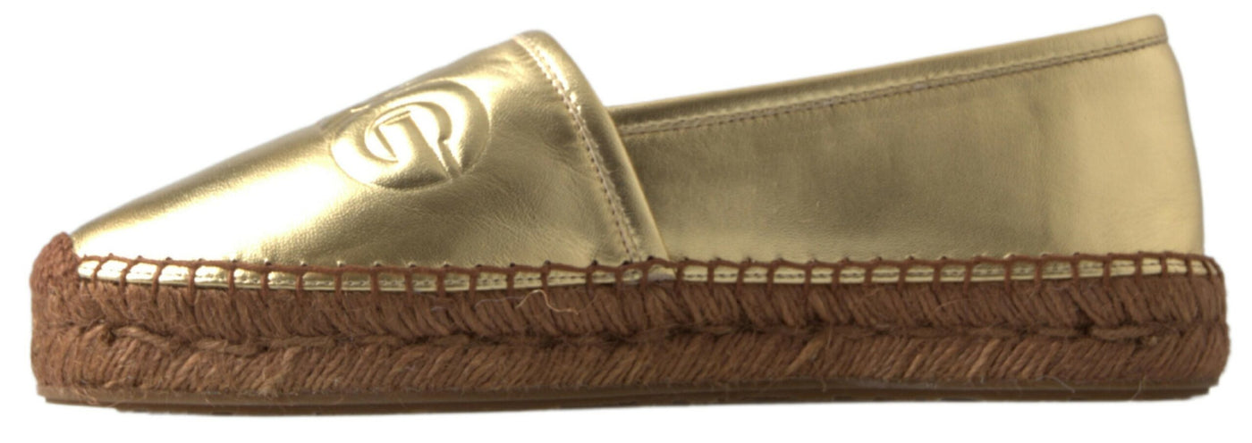 Dolce & Gabbana Gold Leather D&G Loafers Flats Espadrille Shoes