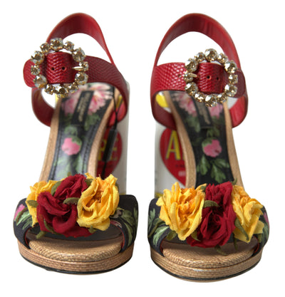 Dolce & Gabbana Multicolor Crystal Leather Amore Heels Sandals