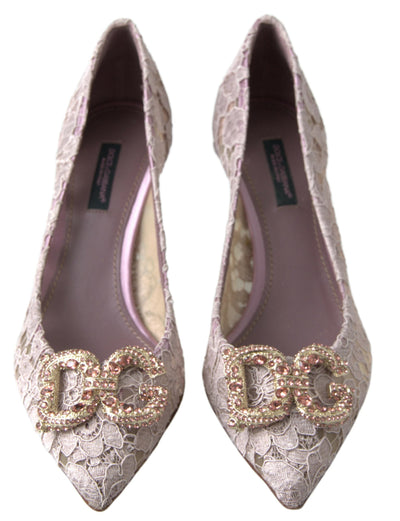 Dolce & Gabbana Pink Floral Lace DG Crystal Pumps Shoes