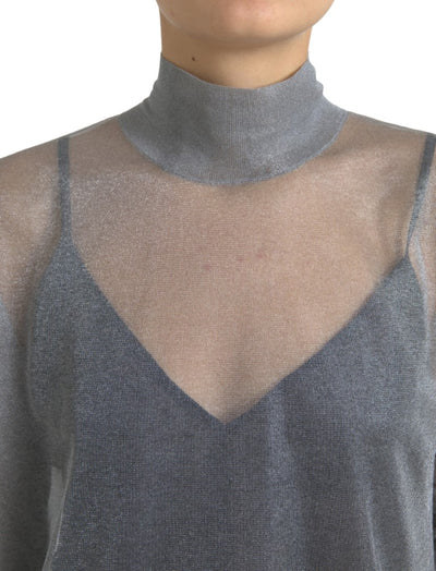 Dolce & Gabbana Gray Mesh Turtleneck Long Sleeve Blouse Top