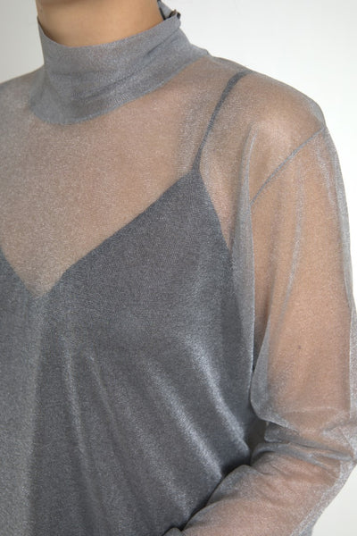 Dolce & Gabbana Gray Mesh Turtleneck Long Sleeve Blouse Top