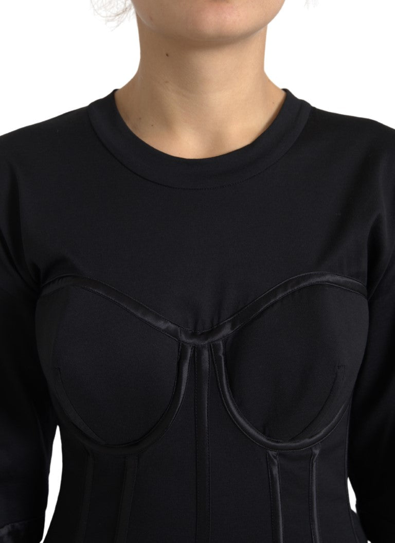 Dolce & Gabbana Black Cotton Corset Short Sleeves Tee Top