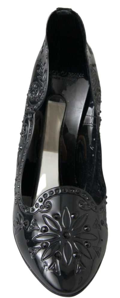 Dolce & Gabbana Black CINDERELLA Floral Crystal Heels Shoes