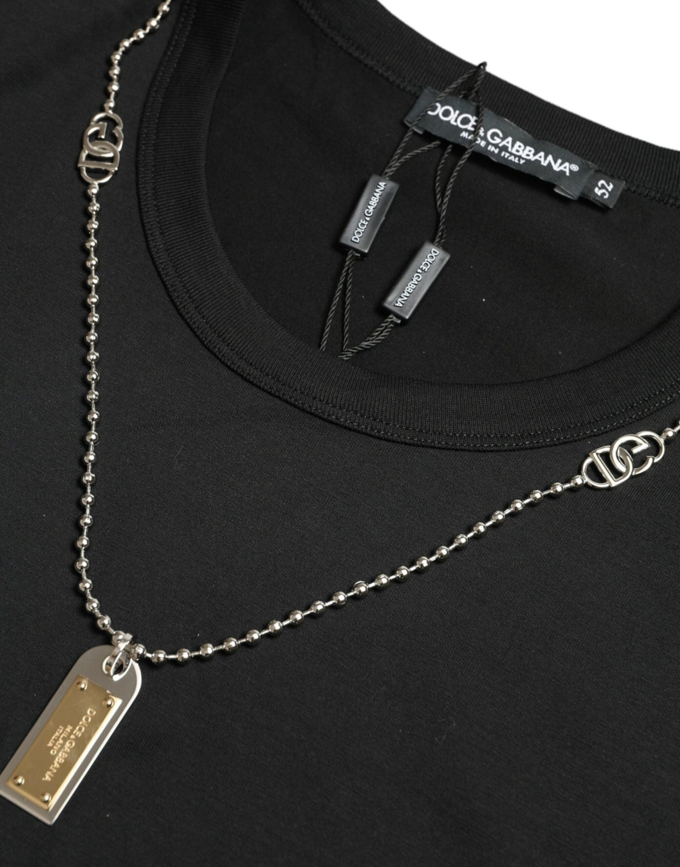 Dolce & Gabbana Black Cotton Dog Tag Round Neck T-shirt