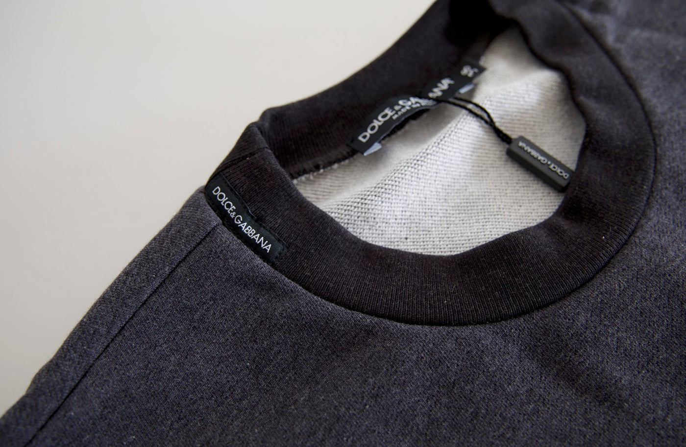 Dolce & Gabbana Dark Gray Cotton Crew Neck Pullover Sweater