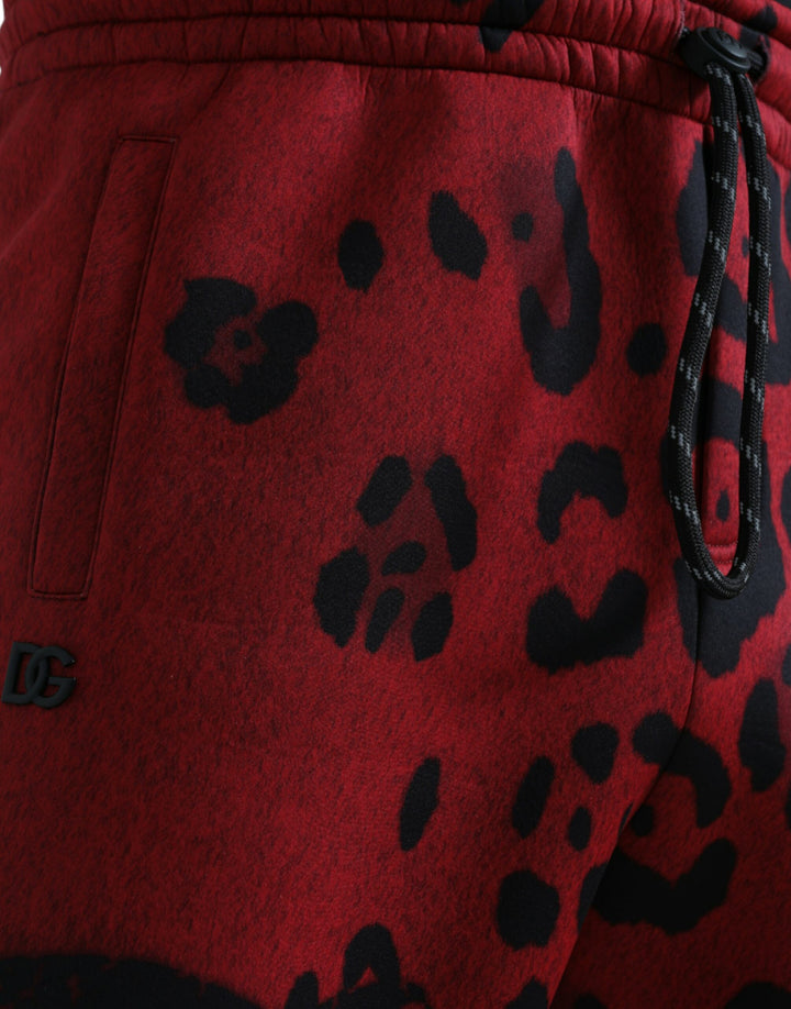 Dolce & Gabbana Red Black Leopard Print Stretch Jogger Pants