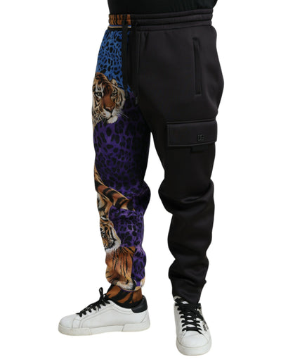 Dolce & Gabbana Black Blue Leopard Print Trouser Jogger Pants