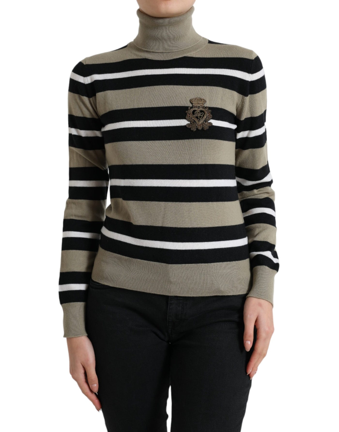 Dolce & Gabbana Multicolor Stripes Logo Turtle Neck Pullover Sweater
