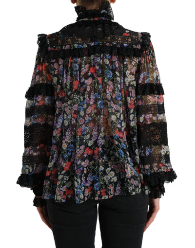 Dolce & Gabbana Black Floral Print Long Sleeves Blouse Top