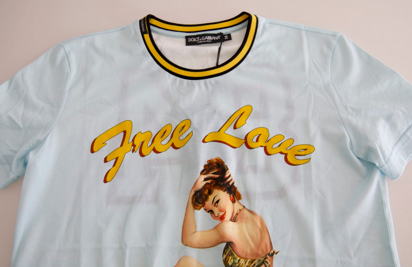 Dolce & Gabbana Light Blue Cotton Free Love Crew Neck T-shirt
