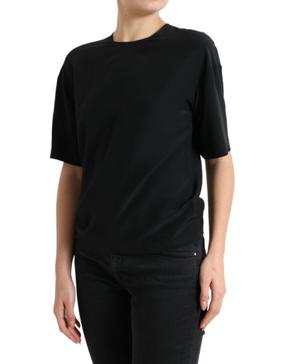 Dolce & Gabbana Black Silk Round Neck Short Sleeve Blouse Top