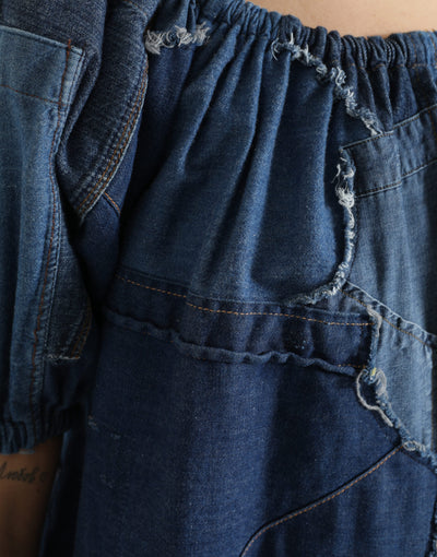 Dolce & Gabbana Blue Patchwork Short Sleeves Denim Blouse Top