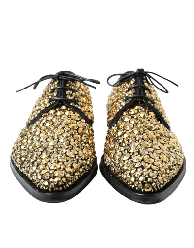 Dolce & Gabbana Black Gold Embellished Derby Dress Shoes