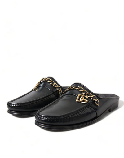 Dolce & Gabbana Black Leather Visconti Slippers Dress Shoes
