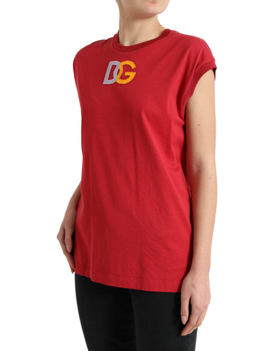 Dolce & Gabbana Red Cotton DG Logo Crew Neck Tank Top T-shirt