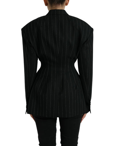 Dolce & Gabbana Black Striped Wool DoubleBreasted Coat Jacket
