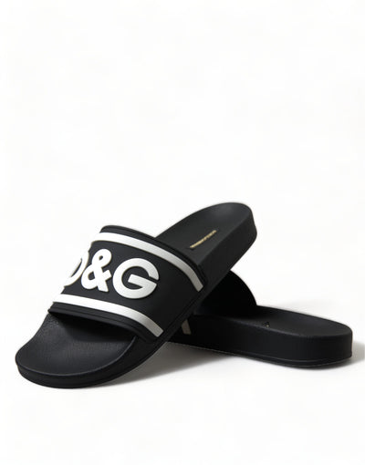 Dolce & Gabbana Black Rubber Sandals Slippers Beachwear Men Shoes