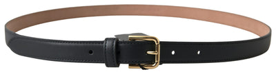 Dolce & Gabbana Black Leather Gold Tone Metal Buckle Belt