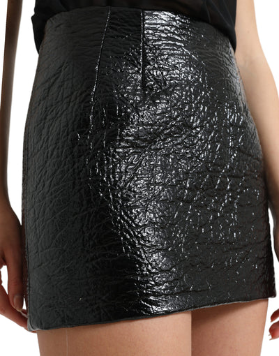 Dolce & Gabbana Black Cotton High Waist Fitted Mini Skirt