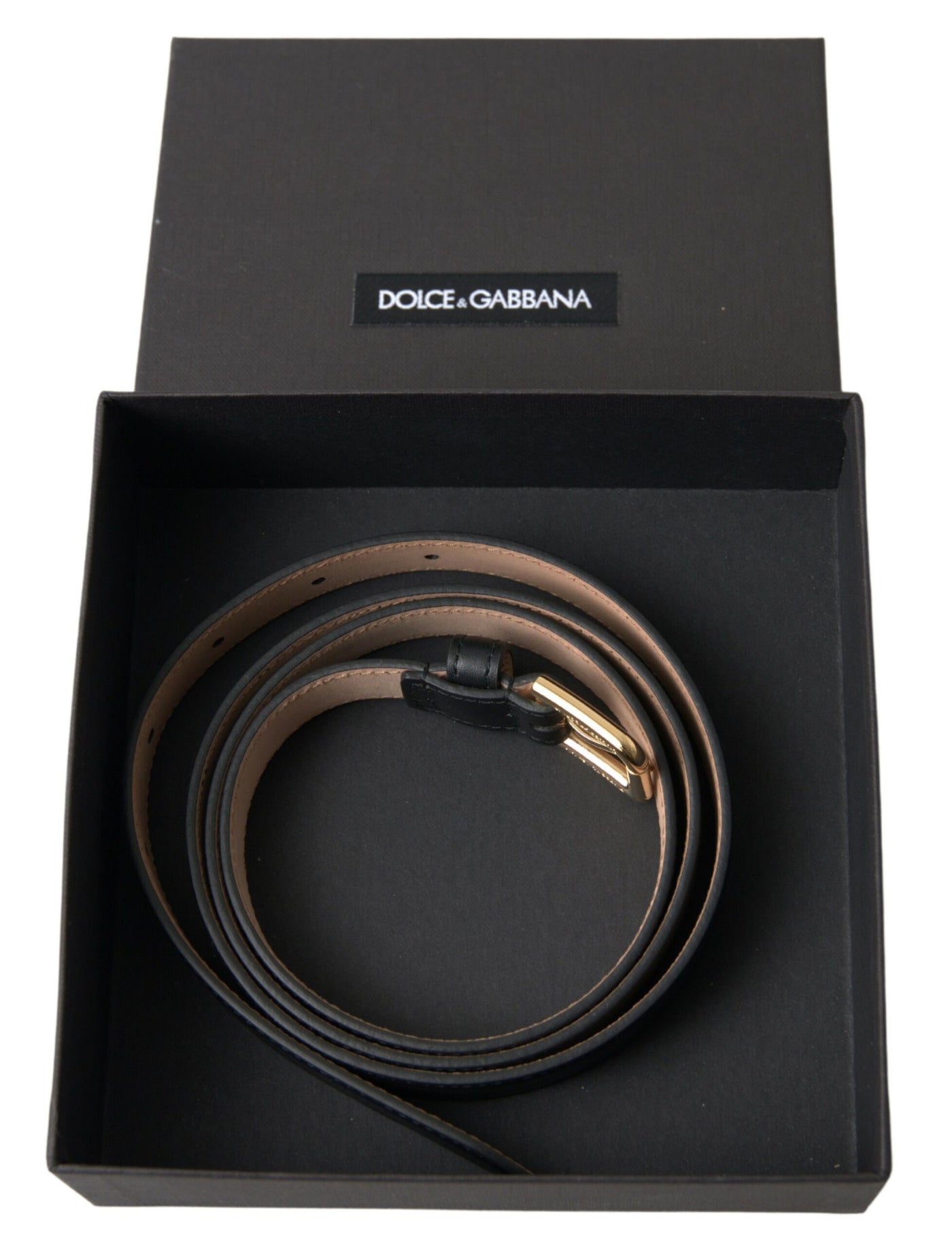 Dolce & Gabbana Black Leather Gold Tone Metal Buckle Belt