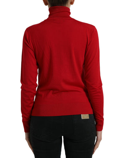 Dolce & Gabbana Red Intarsia Wool Turtleneck Pullover Sweater