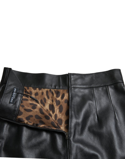 Dolce & Gabbana Black Leather High Waist A-line Mini Skirt