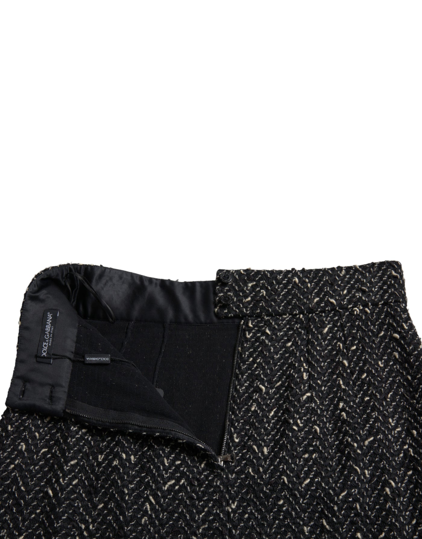 Dolce & Gabbana Black Wool Knit Tweed High Waist Mini Skirt
