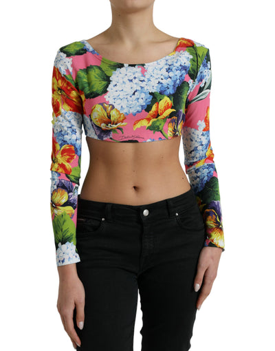 Dolce & Gabbana Multicolor Floral Long Sleeves Cropped Top