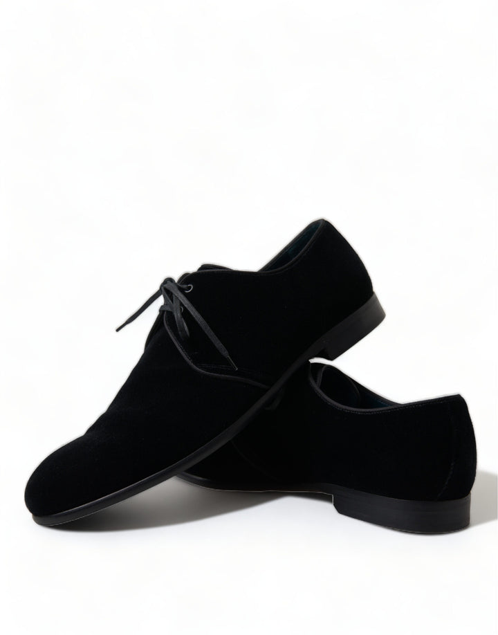 Dolce & Gabbana Black Velvet Lace Up Formal Derby Dress Shoes