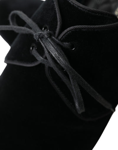 Dolce & Gabbana Black Velvet Lace Up Formal Derby Dress Shoes