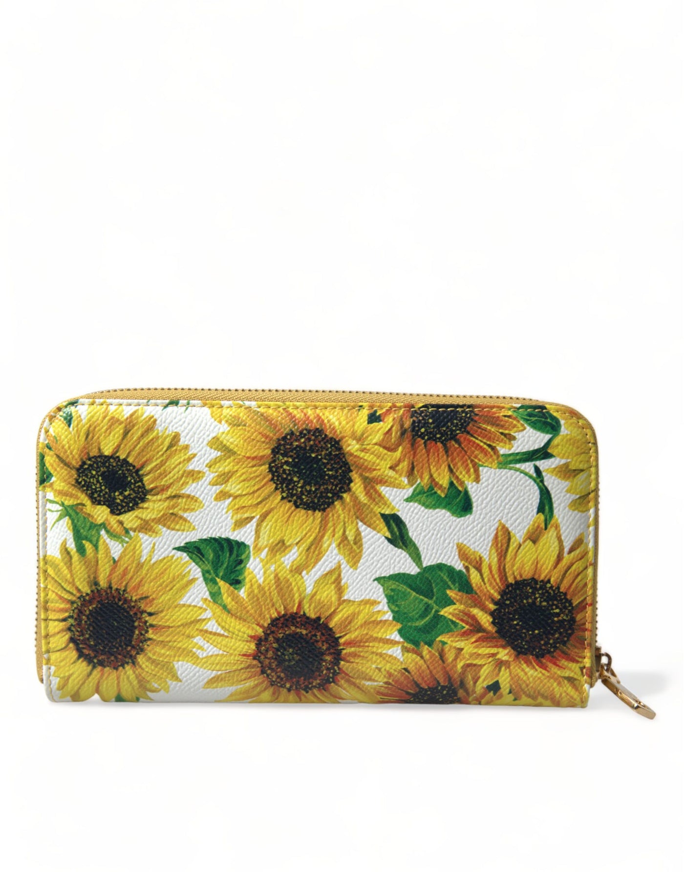 Dolce & Gabbana White Sunflower Leather DG Zip Around Continental Wallet