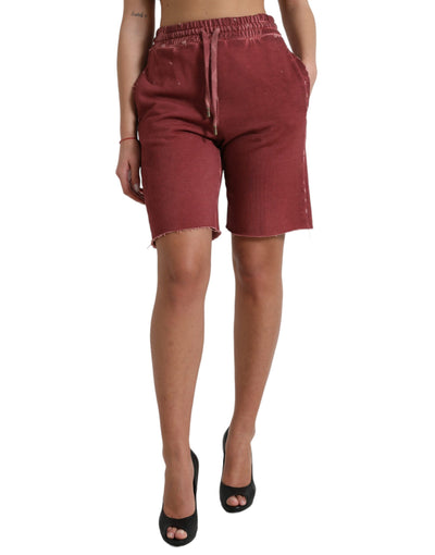 Dolce & Gabbana Maroon Cotton High Waist Sweatshorts Shorts