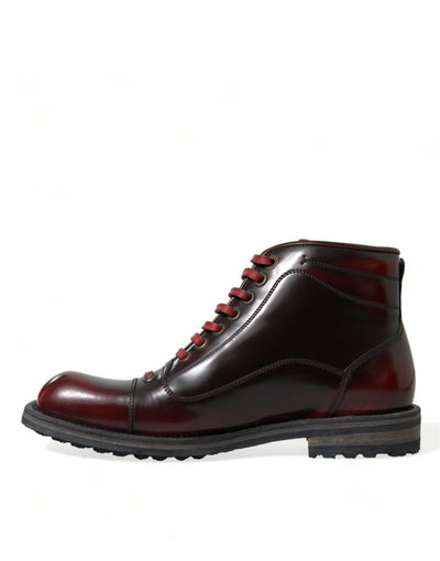 Dolce & Gabbana Black Red Leather Lace Up Ankle Boots Shoes