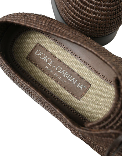 Dolce & Gabbana Brown Raffia Lace Up Derby Dress Shoes